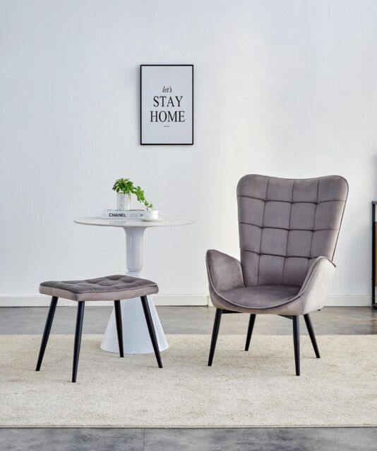 KOSY KOALA Recliner sofa lounge chair with footstool grey velvet sofa living room furniture