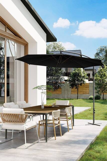 Garden Sanctuary Black Large Garden Cantilever 3m Banana Parasolwith Cross Base - image 1