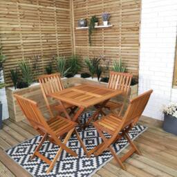 Samuel Alexander 4 Person Folding Square Wooden Garden Dining Table Chairs Set in Brown - thumbnail 2