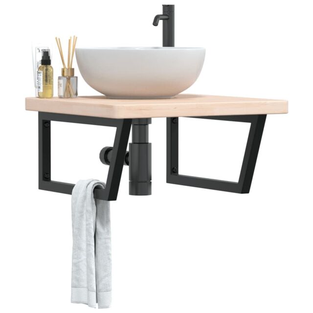Berkfield Home Basin Shelf Wall Mounted Steel & Solid Wood Oak in Brown - image 1