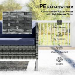 OUTSUNNY Rattan Garden Furniture Set with Storage Table, Cushions, Dark Blue - thumbnail 6
