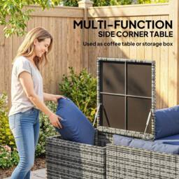 OUTSUNNY Rattan Garden Furniture Set with Storage Table, Cushions, Dark Blue - thumbnail 4