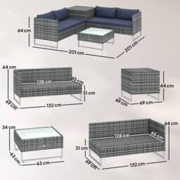 OUTSUNNY Rattan Garden Furniture Set with Storage Table, Cushions, Dark Blue - thumbnail 3