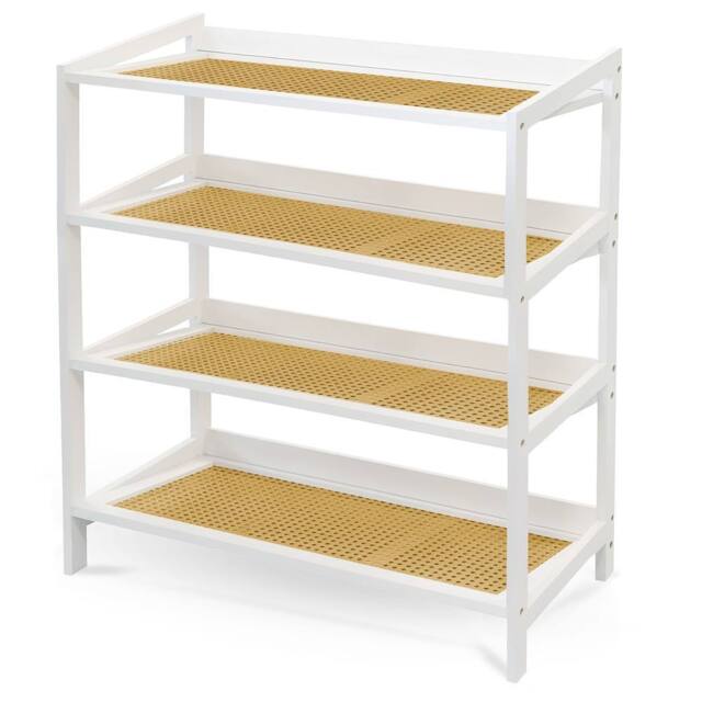 Keplin 4 Tier Bamboo & Rattan Shoe Organiser Rack - Durable, Easy Assembly in White - image 1