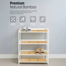 Keplin 4 Tier Bamboo & Rattan Shoe Organiser Rack - Durable, Easy Assembly in White - thumbnail 8