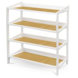 Keplin 4 Tier Bamboo & Rattan Shoe Organiser Rack - Durable, Easy Assembly in White