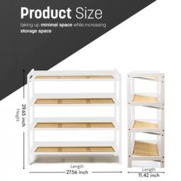 Keplin 4 Tier Bamboo & Rattan Shoe Organiser Rack - Durable, Easy Assembly in White - thumbnail 3