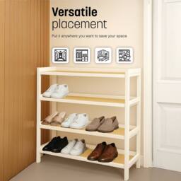 Keplin 4 Tier Bamboo & Rattan Shoe Organiser Rack - Durable, Easy Assembly in White - thumbnail 7