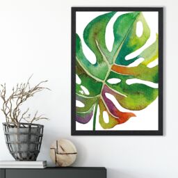 ARTZE Monstera Leaf Abstract Watercolour Botanical Framed Print SIZE: A2 with Black Frame in Green - Size: A3 - thumbnail 2