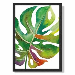 ARTZE Monstera Leaf Abstract Watercolour Botanical Framed Print SIZE: A2 with Black Frame in Green - Size: A3 - thumbnail 1