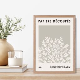 ARTZE Fawn & Ivory Matisse Style Floral Cutout Framed Print SIZE: A2 with Oak Frame in Stone - thumbnail 2