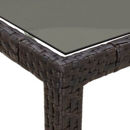Berkfield Home Garden Table Brown 190x90x75 cm Tempered Glass & Poly Rattan - Size: 190 x 90 x 75 cm - thumbnail 5