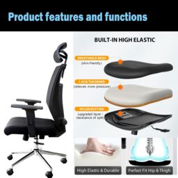JFY Executive Padded Swivel Office Chair with Lumbar Support in Black - thumbnail 6