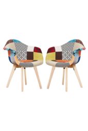 Life Interiors Patchwork Halo Dining Set for 2 - a Round Dining Table & Set of 2 Fabric Dining Chairs with Armrests in White - thumbnail 3