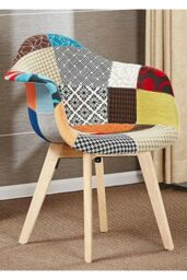 Life Interiors Patchwork Halo Dining Set for 2 - a Round Dining Table & Set of 2 Fabric Dining Chairs with Armrests in White - thumbnail 4