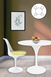 Fusion Living Tulip Set - White Medium Circular Table & Four Chairs with Luxurious Cushion in Yellow - thumbnail 1