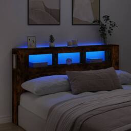 Berkfield Home LED Headboard Smoked Oak 180x18.5x103.5 cm Engineered Wood in Brown - thumbnail 2