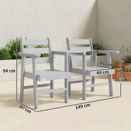 OUTSUNNY Garden Loveseat, Embossed Wood Jack & Jill Garden Seat, Grey - thumbnail 3
