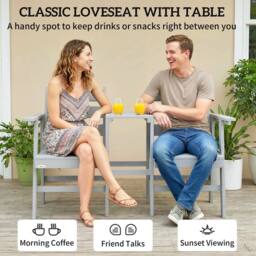 OUTSUNNY Garden Loveseat, Embossed Wood Jack & Jill Garden Seat, Grey - thumbnail 5