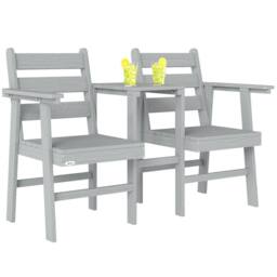 OUTSUNNY Garden Loveseat, Embossed Wood Jack & Jill Garden Seat, Grey - thumbnail 2