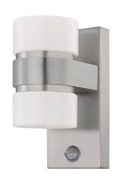 Eglo Atollari Stainless Steel Cylindrical IP44 Integrated LED Outdoor Wall Light in Metallic Silver - image 1
