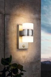 Eglo Atollari Stainless Steel Cylindrical IP44 Integrated LED Outdoor Wall Light in Metallic Silver - thumbnail 2