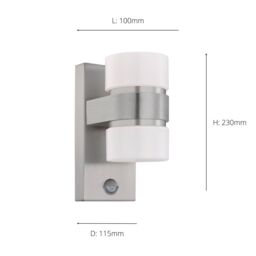 Eglo Atollari Stainless Steel Cylindrical IP44 Integrated LED Outdoor Wall Light in Metallic Silver - thumbnail 3