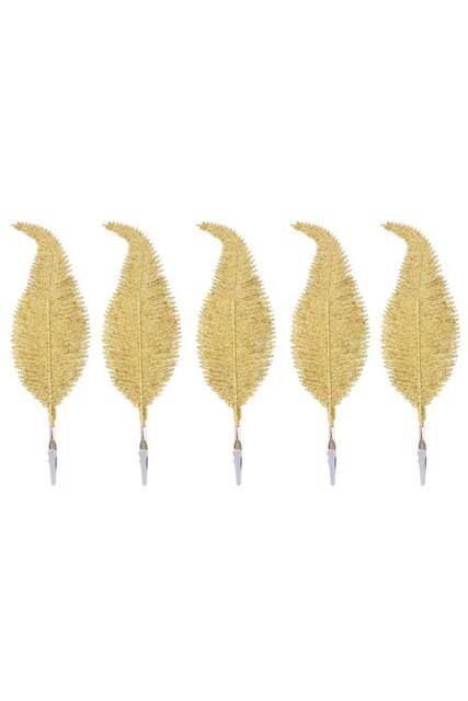 KDMD 6 Pack Clip On Feather Glitter Baubles Tree Ornaments Gold - image 1