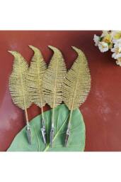 KDMD 6 Pack Clip On Feather Glitter Baubles Tree Ornaments Gold - thumbnail 4