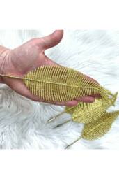 KDMD 6 Pack Clip On Feather Glitter Baubles Tree Ornaments Gold - thumbnail 2
