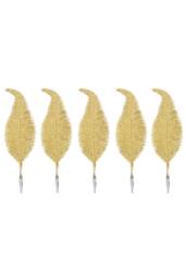 KDMD 6 Pack Clip On Feather Glitter Baubles Tree Ornaments Gold - thumbnail 1