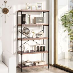 Costway 5-Tier Bookshelf Industrial Wood Bookcase Freestanding Display Rack Organizer in Brown - thumbnail 6
