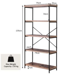 Costway 5-Tier Bookshelf Industrial Wood Bookcase Freestanding Display Rack Organizer in Brown - thumbnail 5