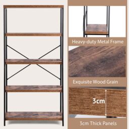 Costway 5-Tier Bookshelf Industrial Wood Bookcase Freestanding Display Rack Organizer in Brown - thumbnail 4