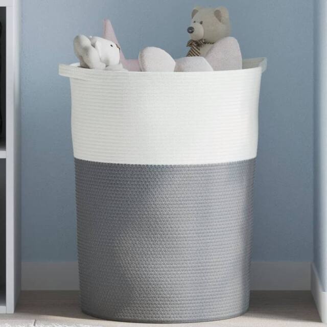 Berkfield Home Storage Basket Grey & White √ò49x65 cm Cotton - Size: 49x65 cm - image 1