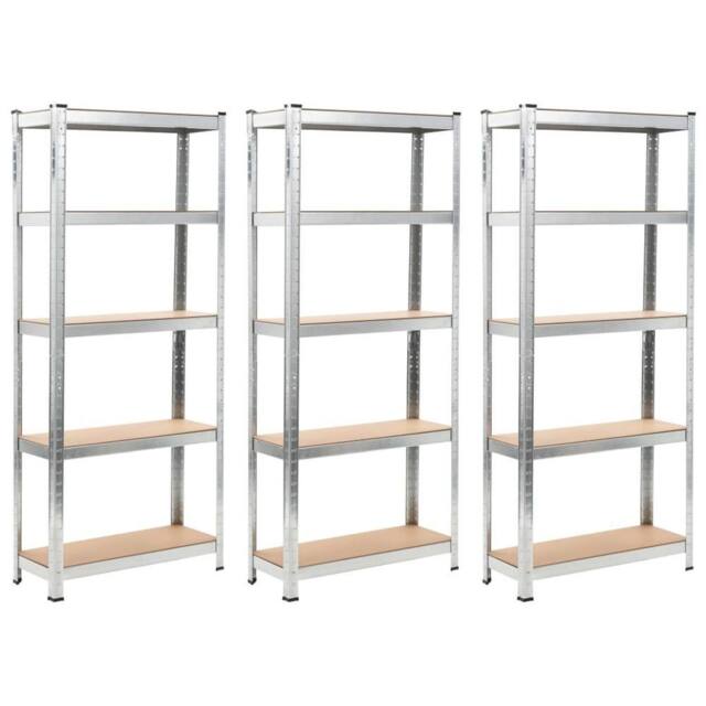 Berkfield Home Storage Shelves 3 pcs Silver 75x30x172 cm Steel & MDF - Size: 75 x 30 x 172 cm - image 1