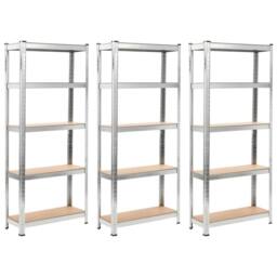 Berkfield Home Storage Shelves 3 pcs Silver 75x30x172 cm Steel & MDF - Size: 75 x 30 x 172 cm - thumbnail 1