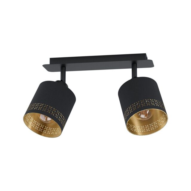 Loops Flush Ceiling Light Colour Black Shade Black Gold Fabric Bulb E27 2x28W - image 1