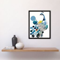 "Artery8 Abstract Pattern Peacock Bird Bright Watercolour Framed Wall Art in Blue - Size: W12"" x H16""" - thumbnail 4