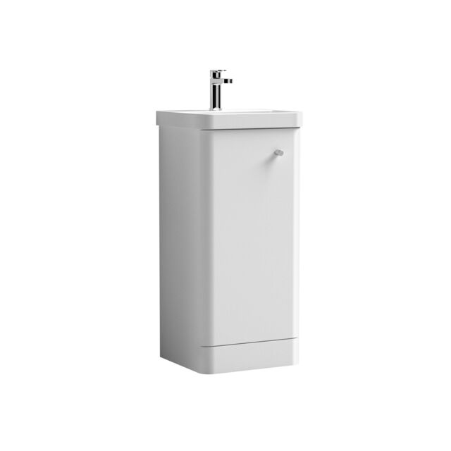 Balterley Modern Bathroom Floor Standing 1 Door Vanity Unit Basin, White, 405mm in White - image 1