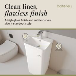 Balterley Modern Bathroom Floor Standing 1 Door Vanity Unit Basin, White, 405mm in White - thumbnail 7