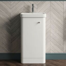 Balterley Modern Bathroom Floor Standing 1 Door Vanity Unit Basin, White, 405mm in White - thumbnail 9