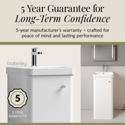 Balterley Modern Bathroom Floor Standing 1 Door Vanity Unit Basin, White, 405mm in White - thumbnail 4