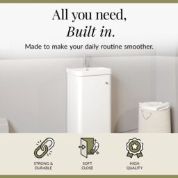 Balterley Modern Bathroom Floor Standing 1 Door Vanity Unit Basin, White, 405mm in White - thumbnail 2