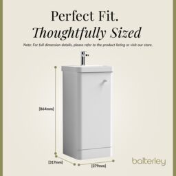 Balterley Modern Bathroom Floor Standing 1 Door Vanity Unit Basin, White, 405mm in White - thumbnail 5