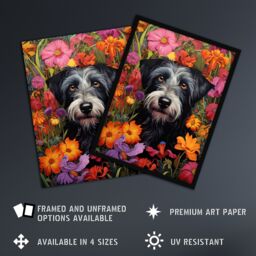 Artery8 Wall Art Print Black Terrier Dog In Bold Vibrant Spring Meadow Flowers William Morris Style Pattern Artwork Norfolk Art Framed - thumbnail 2