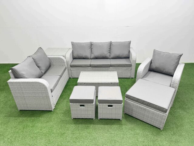 Fimous Patio PE Wicker 9 Seater Outdoor Rattan Furniture Sofa Sets w/ Rectangular Coffee Table Reclining Chair Loveseat Sofa 3 Seater Sofa Stool Side - image 1