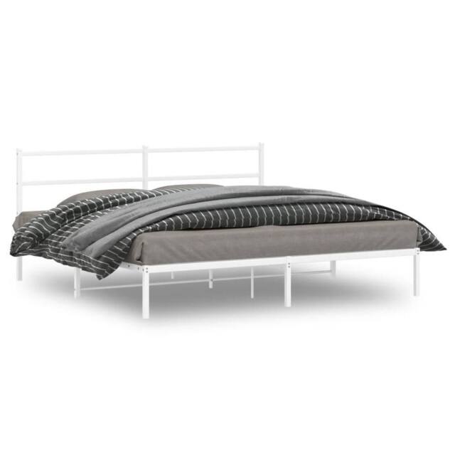 Berkfield Home Metal Bed Frame without Mattress with Headboard White 180x200cm - Size: Super King - image 1