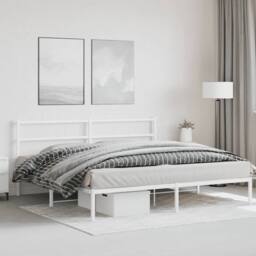 Berkfield Home Metal Bed Frame without Mattress with Headboard White 180x200cm - Size: Super King - thumbnail 4