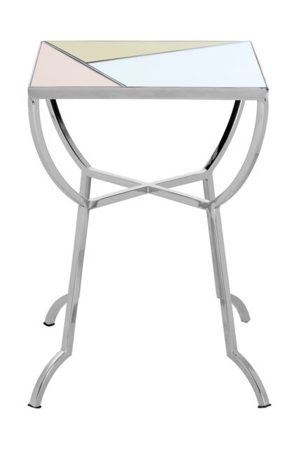 Orsina Square Side Table, Decorative Table With Gold, Pink & Mirror Segments, Silver Bedside Table, Settee Side Table - image 1